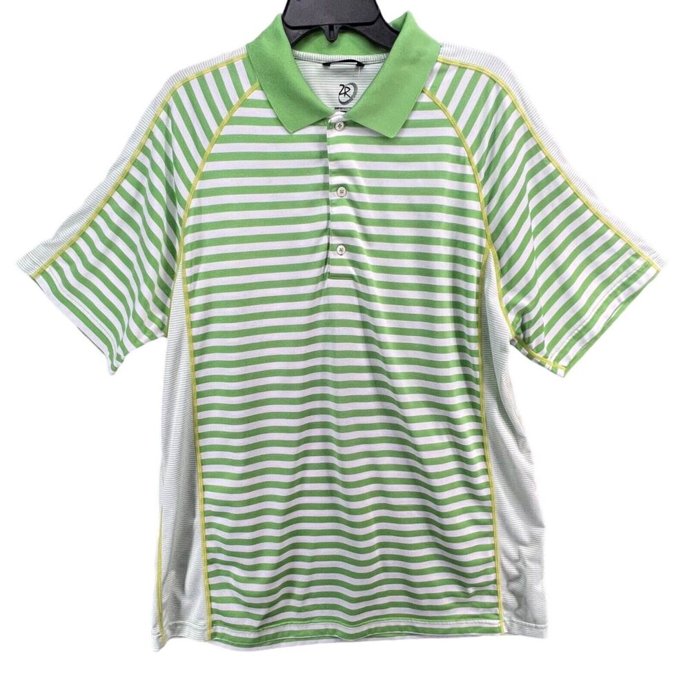 Zero Restriction Polo‎ Shirt Mens XL Green Striped Tour Series Golf Performance